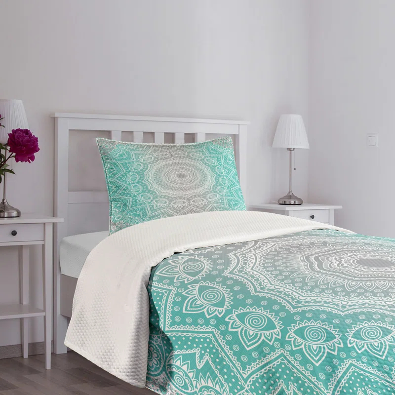 Ambesonne Ambesonne Grey and Turquoise Bedspread Set Ombre Ethnic Turquoise Grey