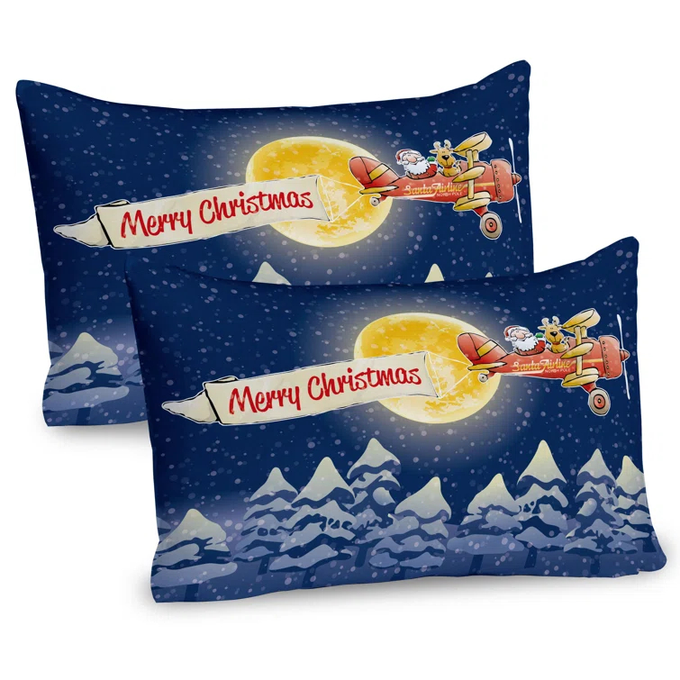 Ambesonne Ambesonne Christmas Pillow Sham 2 Pack Santa Claus Airline Dark Blue Marigold Red