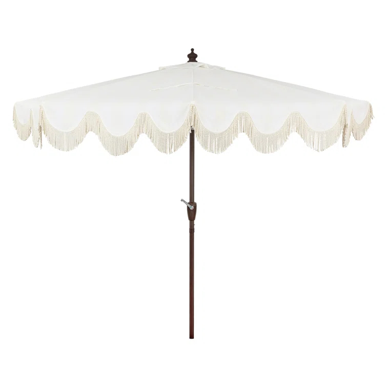 Arlmont & Co. Tasheba 9 ft. Classic Scalloped Fringe Half Market Patio Umbrella with Crank, and UV Protection
