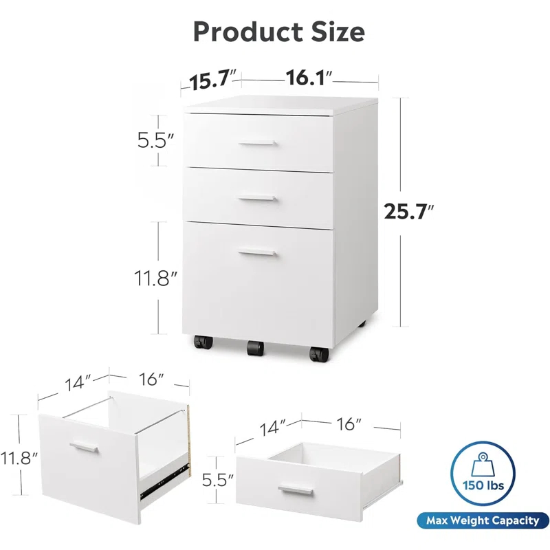 Kopelan 3-Drawer Mobile Vertical Filing Cabinet