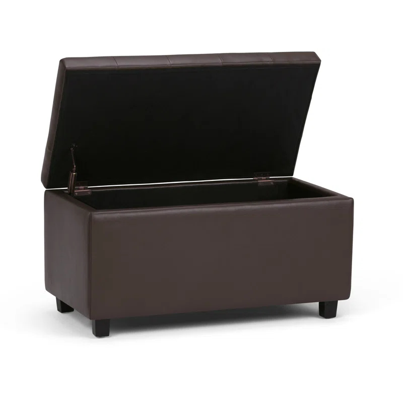 Simpli Home Cosmopolitan 34"W Upholstered Storage Ottoman with Tufted Design and Large Interior Storage