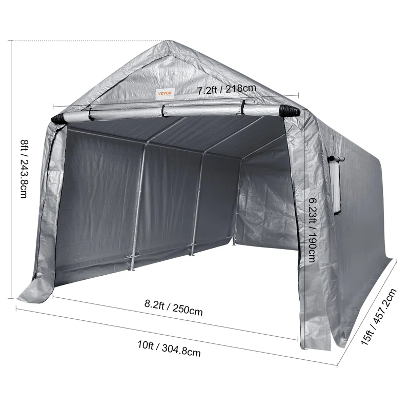 VEVOR Heavy Duty 10 ft. W x 15 ft. D Polyethylene Portable Garage Shed