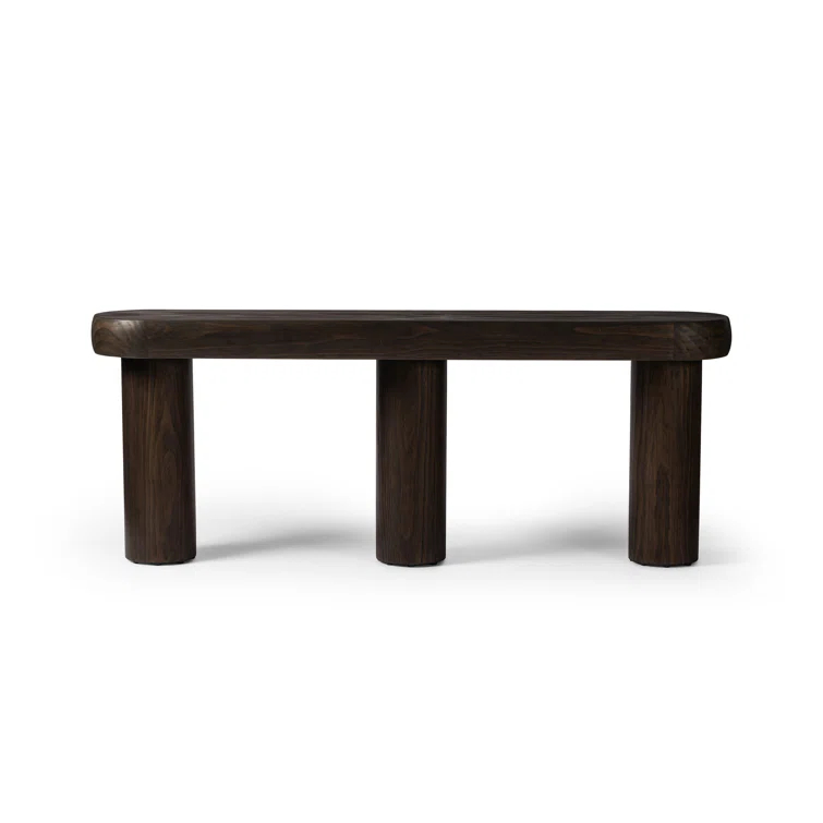 Sienna Brown Pine Oval Console Table with Rounded Edges