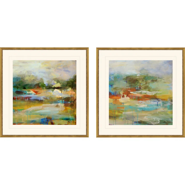 Mist Abstract Art Set with Antique Gold Frames