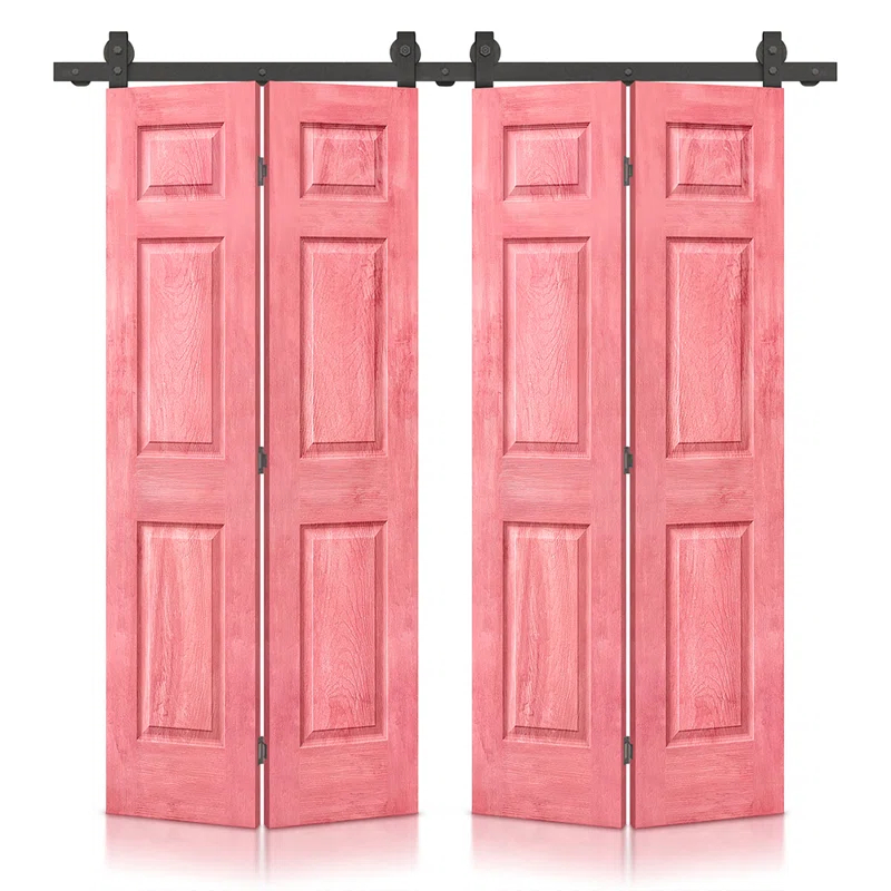 Calhome Paneled MDF Composite Double Bifold Barn Doors with Installation Hardware Kit