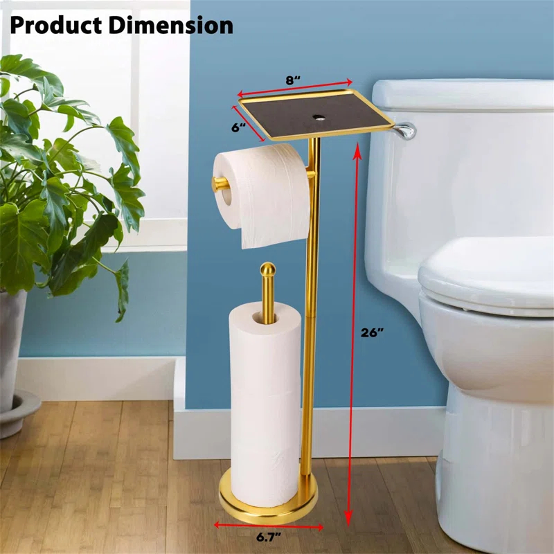 FLOORING CENTER LLC AToiletHolderC1 Freestanding Toilet Paper Stand With Tray