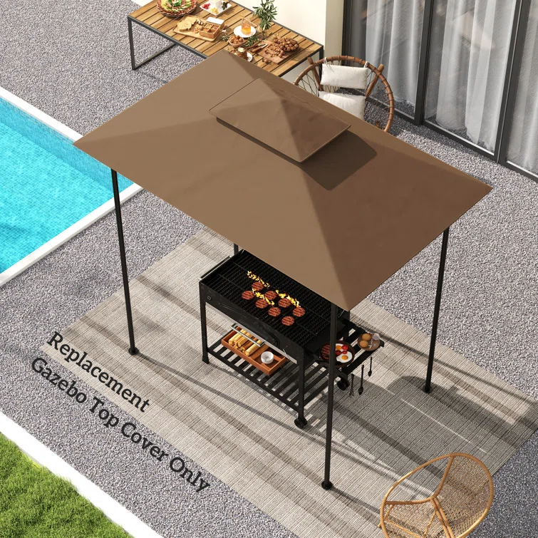 Outsunny Grill Gazebo Canopy Replacement Roof, UPF50+ Protected, 5' x 8' Outdoor BBQ Canopy Replacement Cover, Double Tiered Grill Canopy Replacement Cover, TOP COVER ONLY