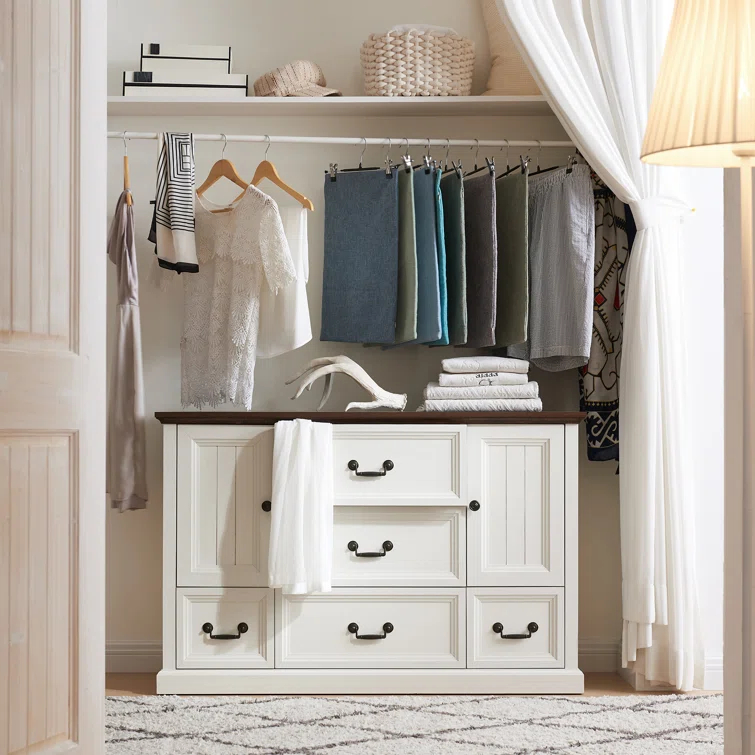 Wildon Home® Caeden 47.5" Wide Farmhouse Dresser for Bedroom, Wood Rustic Storage with 5 Drawer