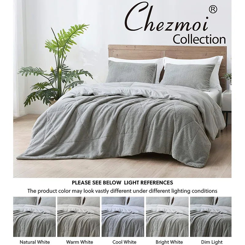 Chezmoi Collection Zane Sherpa Reversible Microfiber Comforter Set