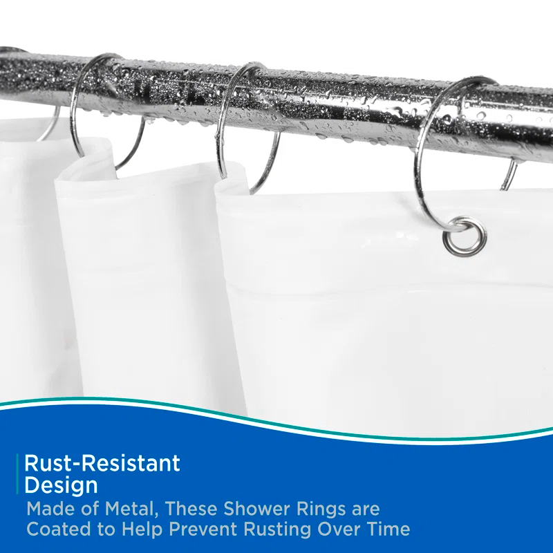 Kenney Kenney Rust-Resistant Metal Circular O-Ring Shower Curtain Rings, Chrome (Set of 12)