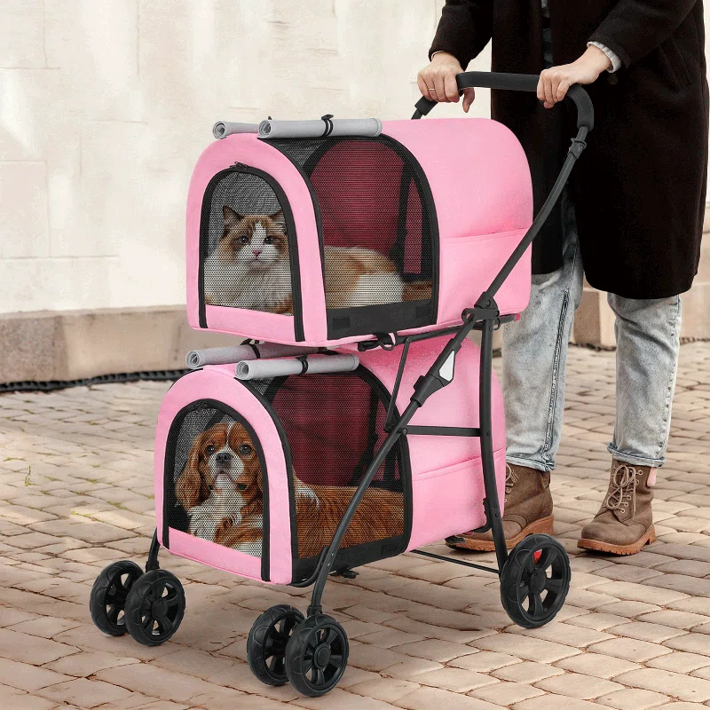Bring Home Furniture Folding Pet Stroller for Cats & Dogs 4-in-1 Double Dog Stroller for Small & Medium Pets Carrier Cart with Convertible Features | Wayfair