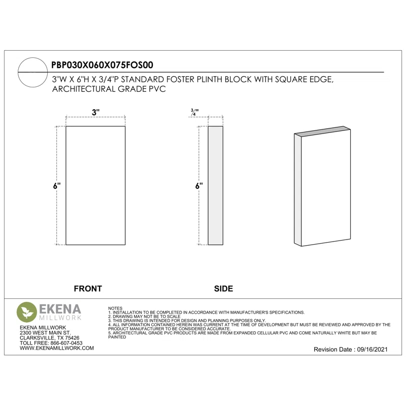 Ekena Millwork Standard Foster Plinth Block with Square Edge & Reviews | Wayfair