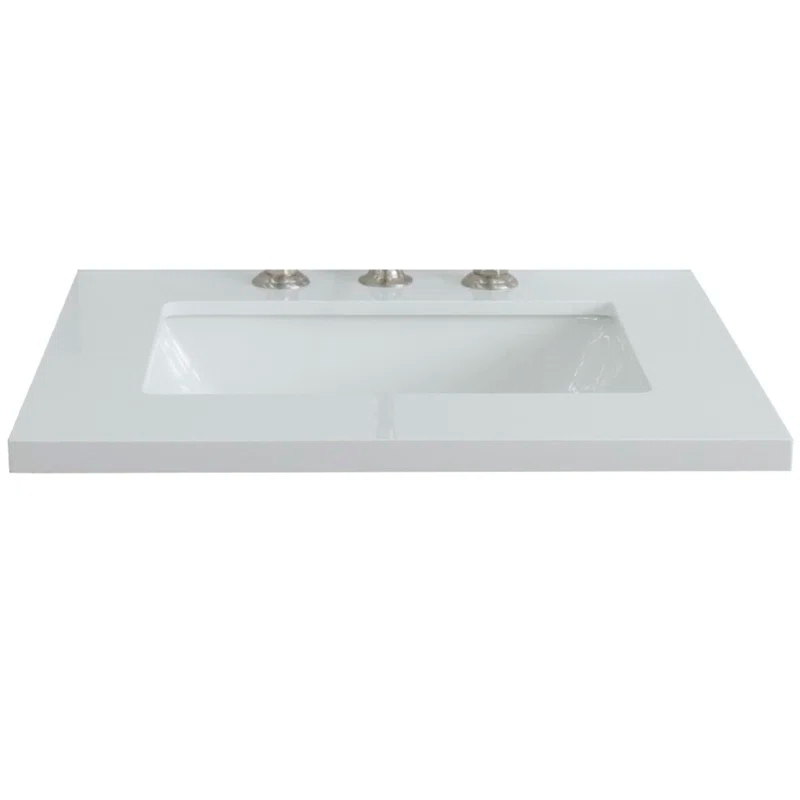 Bellaterra Home 25 in. White Quartz Top with Single White Ceramic Rectangular Sink