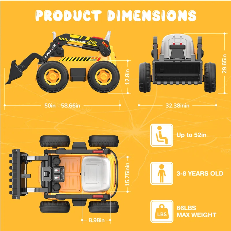 LIGIANT Ligiant Ride On Bulldozer, Kids Ride On Toy With Motorized Front Loader, 4wd Motors, Large 12v 10ah Battery, Bluetooth, Remote Control, Ages 3+