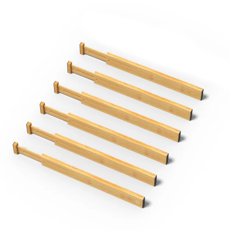 SpaceAid Adjustable Bamboo Drawer Dividers with Labels – Expandable Organizers for Kitchen, Office, Dresser, and Bathroom