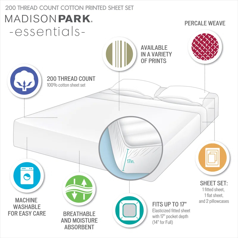 Madison Park Essentials Printed Satin Luxury Sheet Set