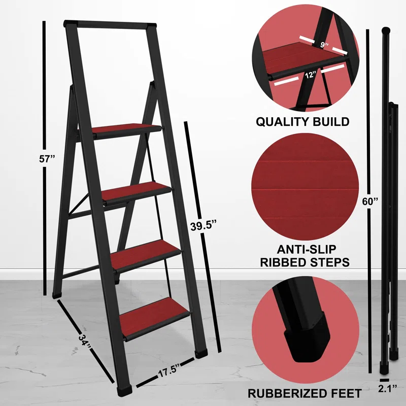Sorfey Sorfey Step Ladders 4 - Step Steel Lightweight Folding Step Stool