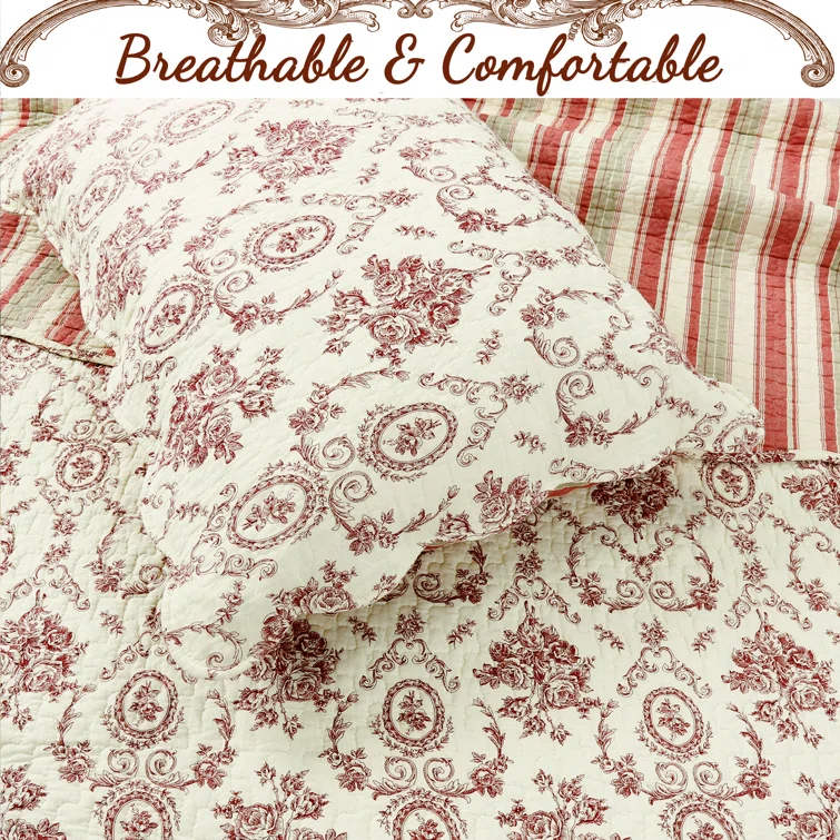 Cozy Line Home Fashion French Medallion Farmhouse / Country Cotton Medallion Quilt Set