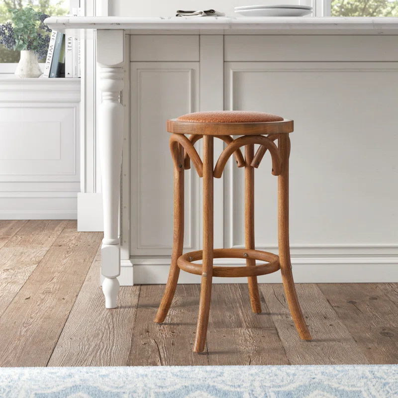 Dovecove Fredericksburg Round Rattan Seat Counter Stool with Solid Wood Frame