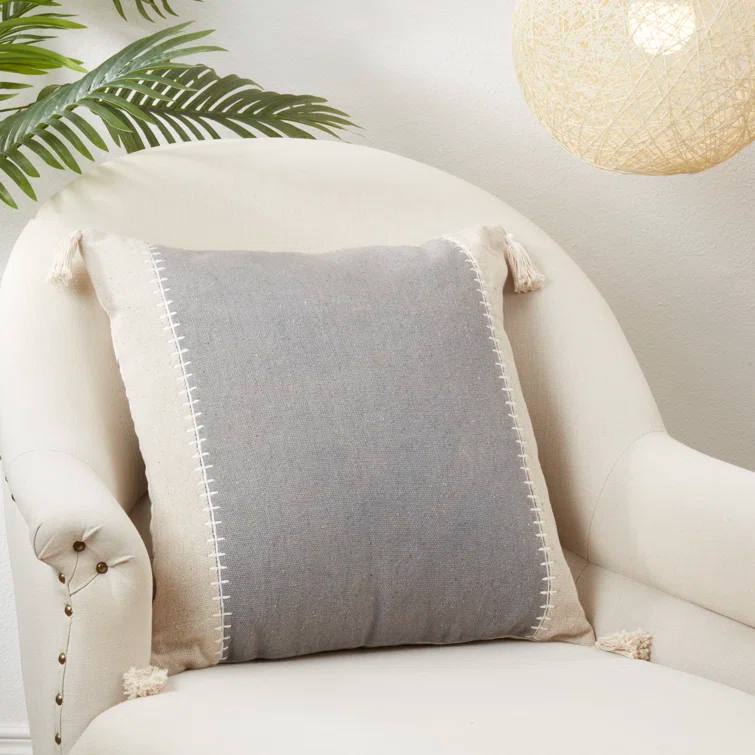 Saro Gianni Collection Tassels Cotton Throw Pillow