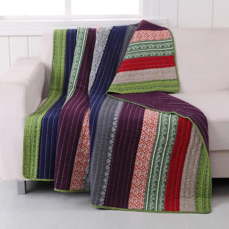 Greenland Home Fashions Marley Patchwork Stripe Cotton Quilted Throw