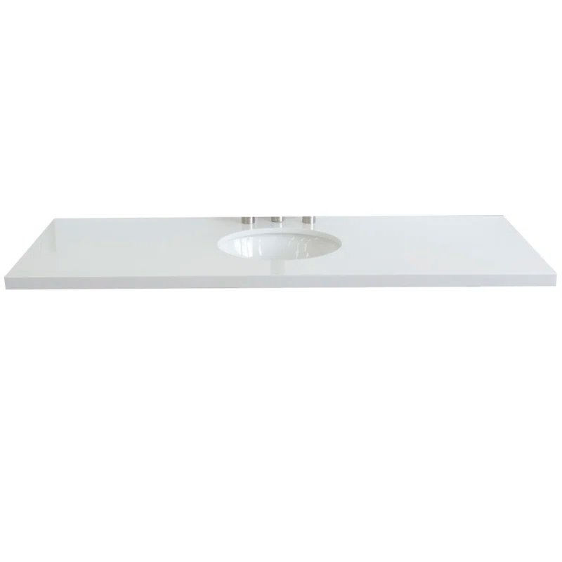 Bellaterra Home 61 in. White Quartz Top with Single White Ceramic Oval Sink