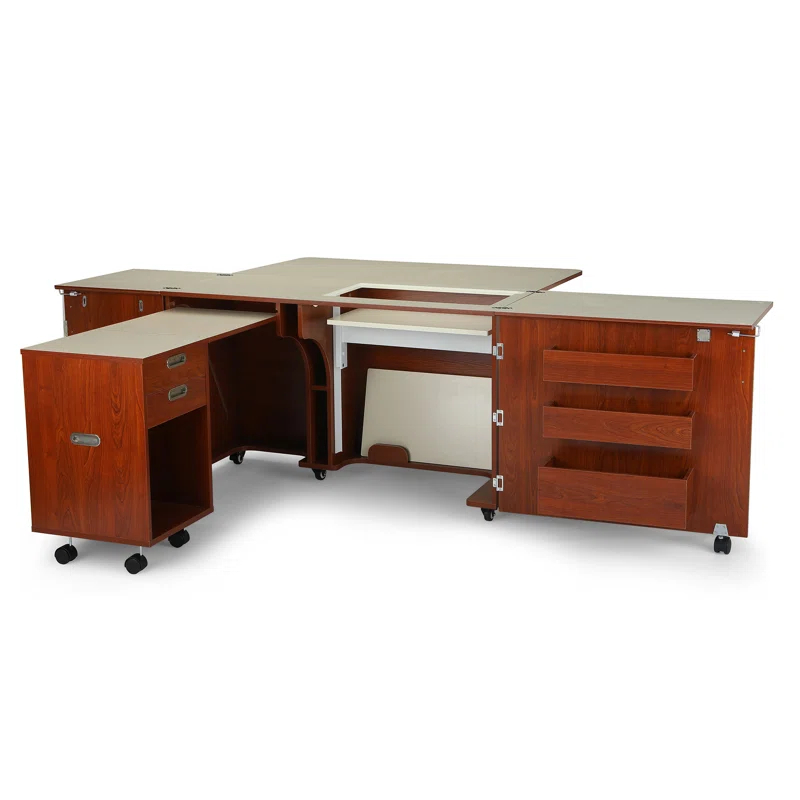 Aussie Sewing Cabinet with Hydraulic Machine Lift and Caddy by Kangaroo Sewing Furniture