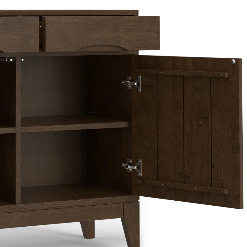 Simpli Home Harper 40"W Solid Wood 2-Shelf Mid-Century Modern Entryway Storage Cabinet with 2 Drawers