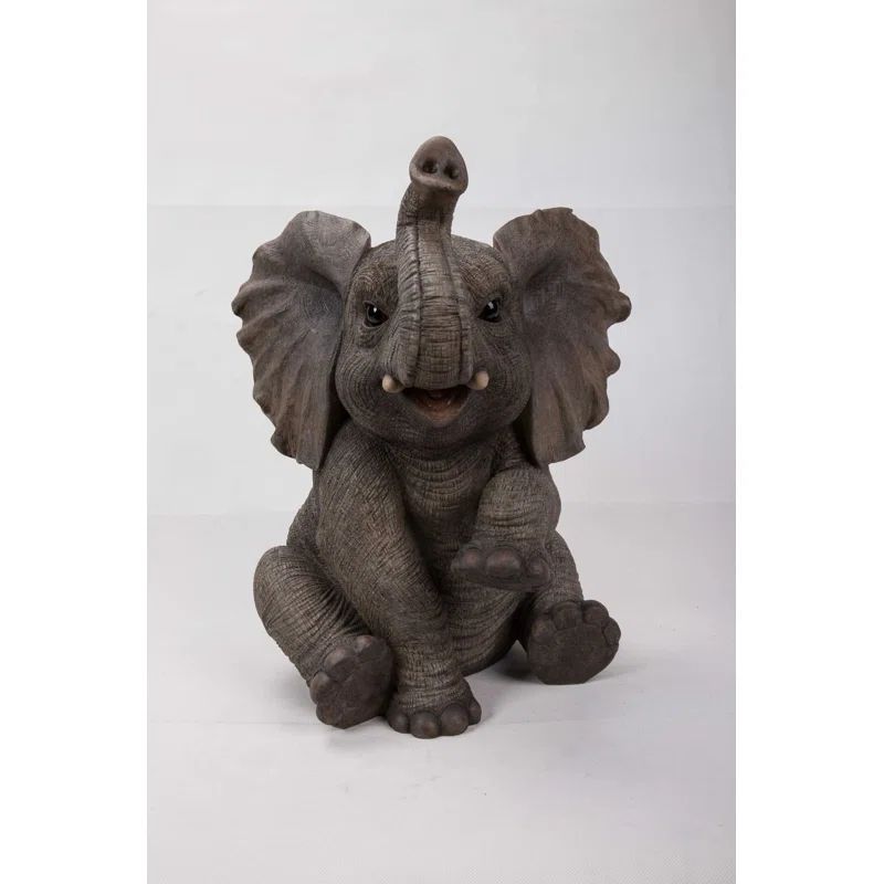 Hi-Line Gift Ltd. Sitting Elephant Baby with Trunk up Statue