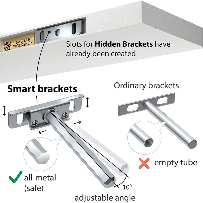 2 Piece Solid Wood Floating Shelf