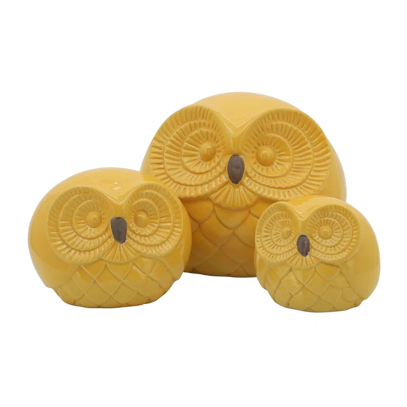 Millwood Pines Set of 3 Ceramic Contemporary Owl Figures