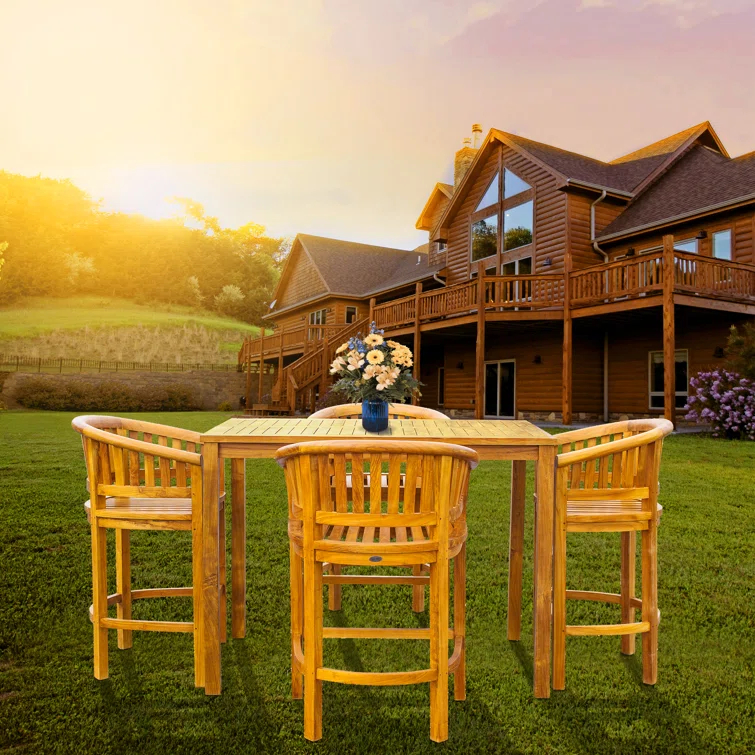Chic Teak Amily 4 - Person Teak Wood Patio Dining Set with Rectangular Table