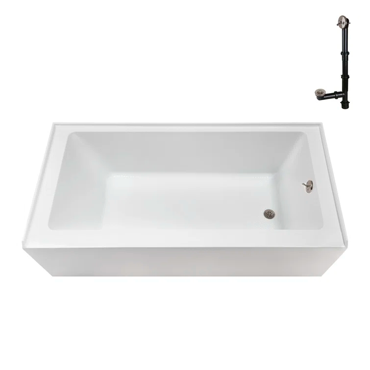 Streamline Bath Streamline 66 in. x 32 in. Acrylic Right-Hand Drain Alcove Bathtub in Glossy White With External Drain NAL-5620-BNK