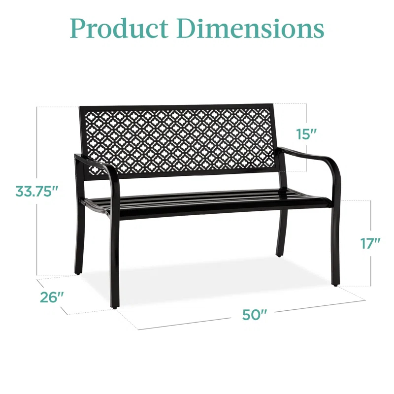 Red Barrel Studio® 2-Person Outdoor Metal Bench with Geometric Backrest, 790lb Capacity, for Garden, Patio, and Entryway