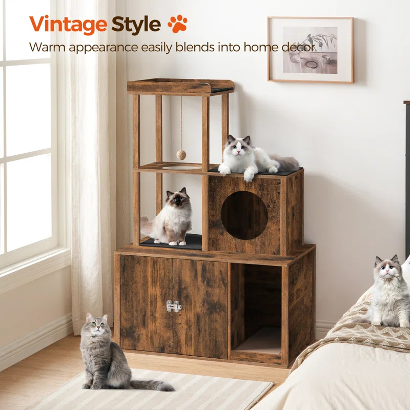 Archie & Oscar™ Cat Tree Hidden Cat Litter Box Furniture With Condo And Plush Ball