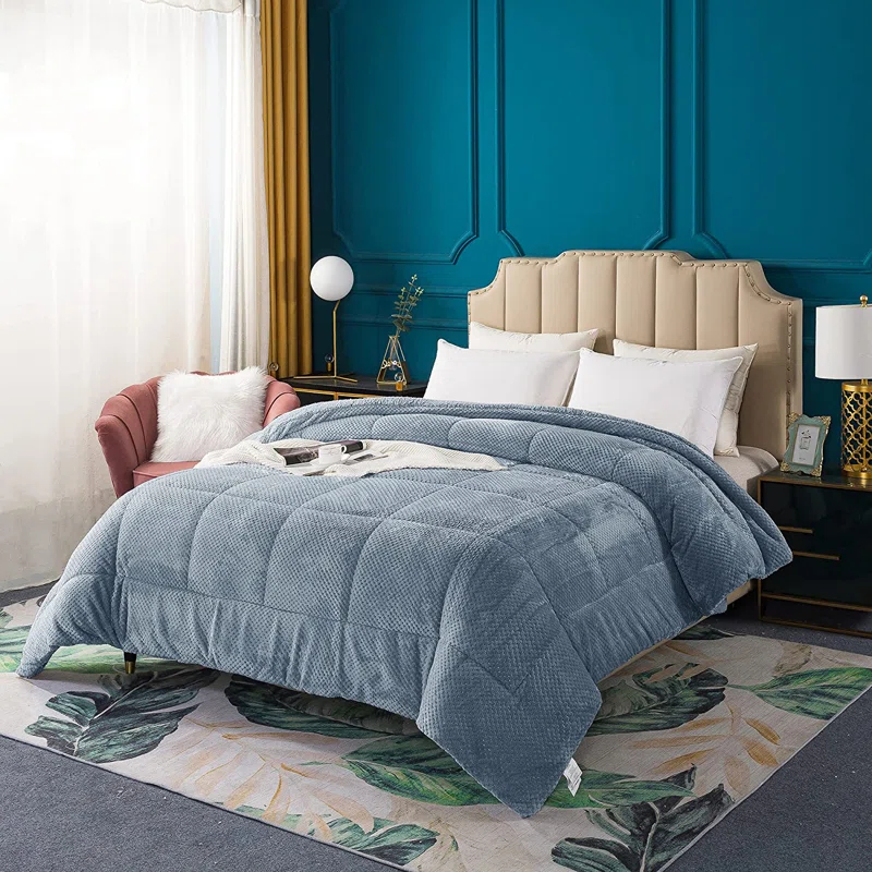 Kasentex Microfiber Reversible Comforter Super Ultra Soft Luxury Plush Sherpa, Machine Washable