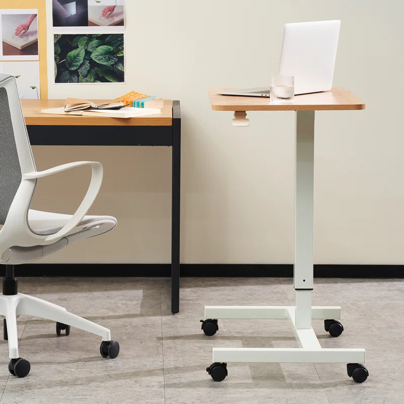 Clatina CLATINA Mobile Laptop Desk Pneumatic Sit to Stand Table Height Adjustable Rolling Cart