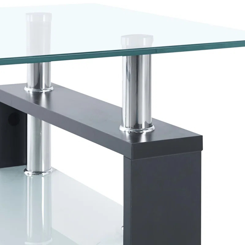 Orren Ellis Paizleigh vidaXL Coffee Table, Tempered Glass Top, Center Table, 37.4''x21.7''x15.7''