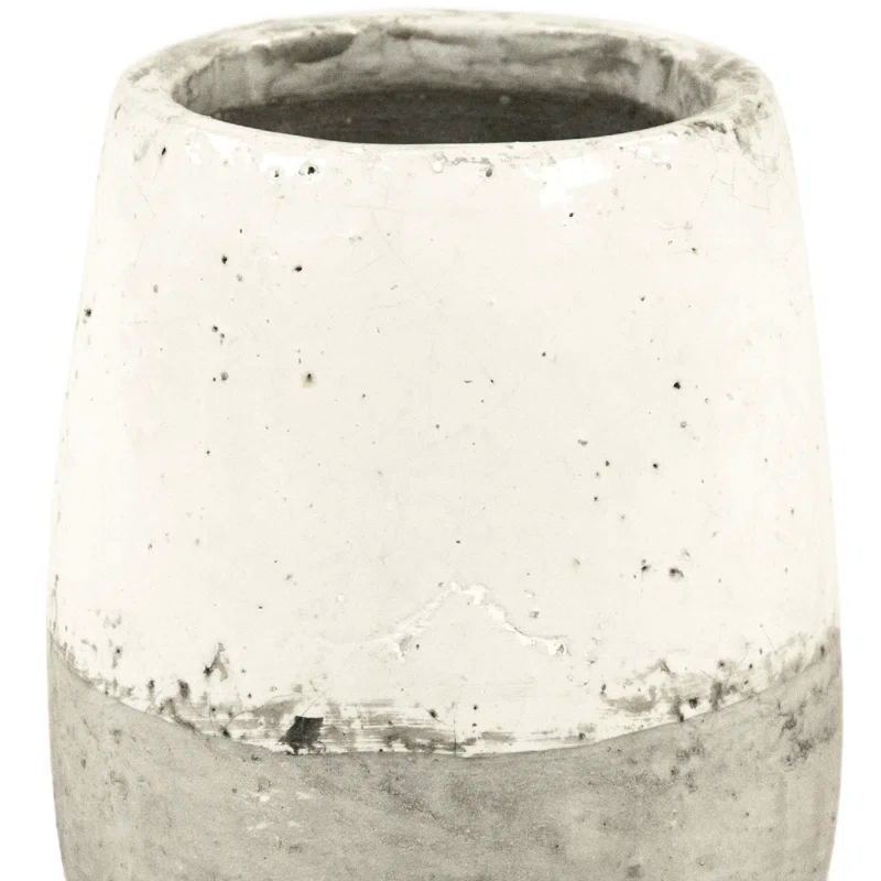 Distressed White Ceramic Table Vase with Rustic Finish