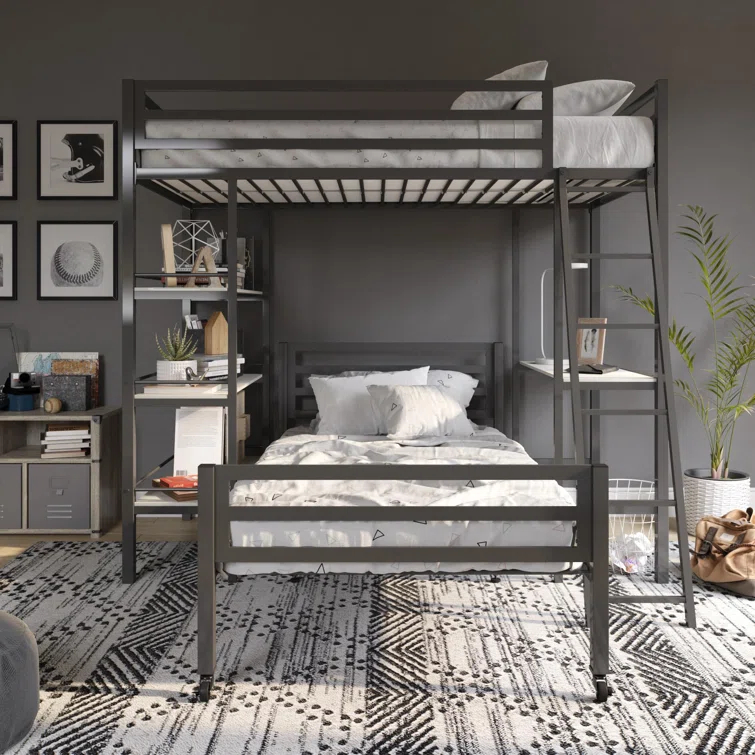 Max & Finn Nova Twin Metal Platform Loft Bed with Built-in-Desk