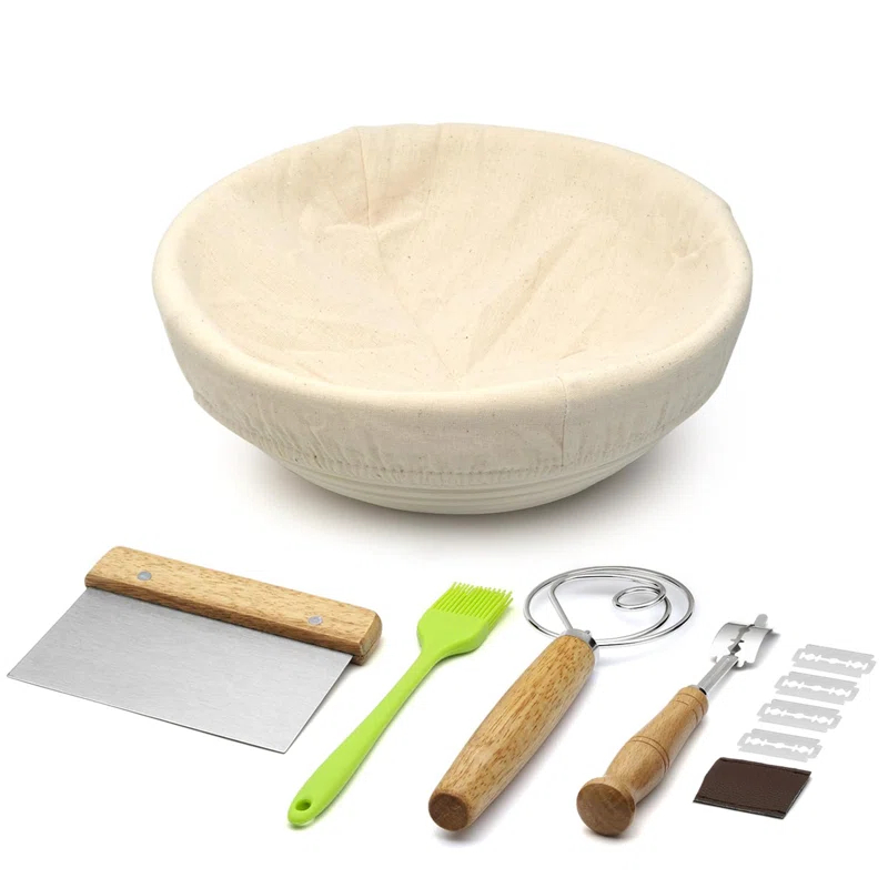 Banneton Bread Proofing Basket, 9 Inch Round Sourdough Starter Kit For Baking Fermentation, Bread Making Supplies Tools Set, Sourdough Bread Baking Supplies Accessories, Rattan Basket Gift Set