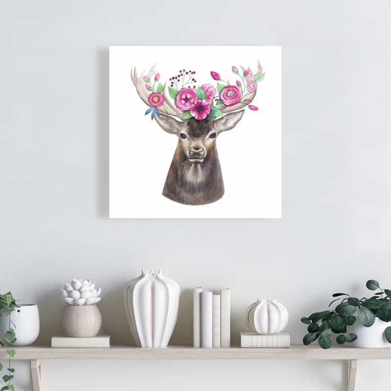 Begin Edition International Inc. " Deer Head With Flowers " by Begin Edition Painting Print