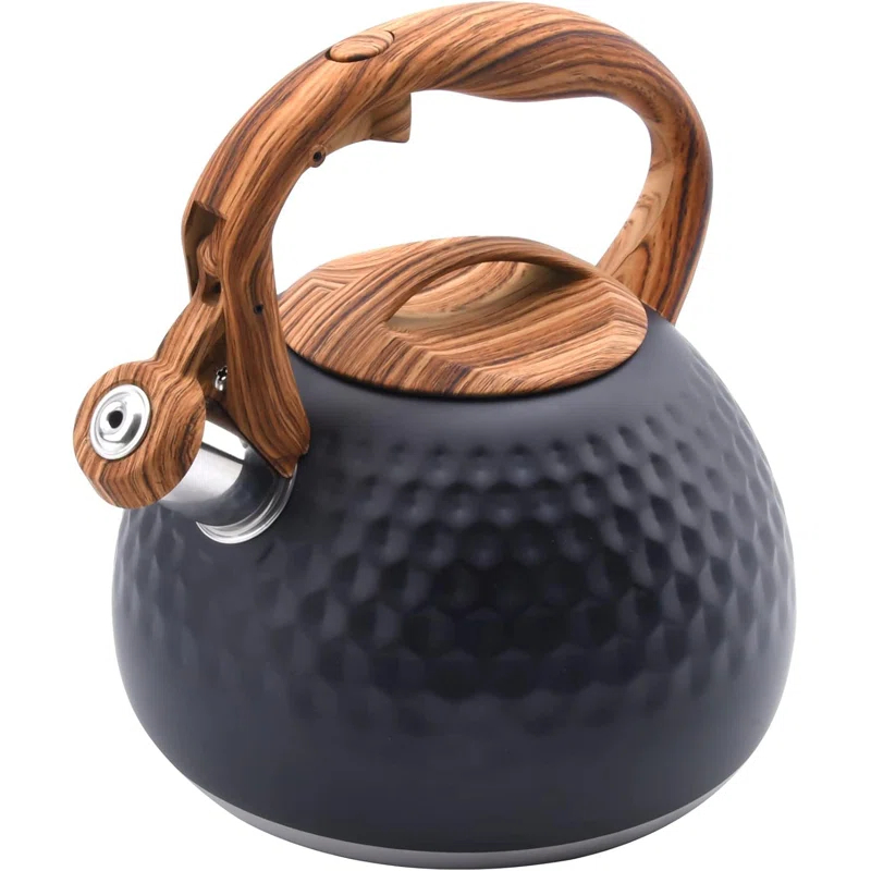 MODERN WALLS LLC Tea Kettle, 3.2 Qt Stainless Steel Whistling Kettle For Stove Top, Food Grade Teapot With Wood Pattern Handle For Coffee, Milk Etc, Gas Electric Applicable