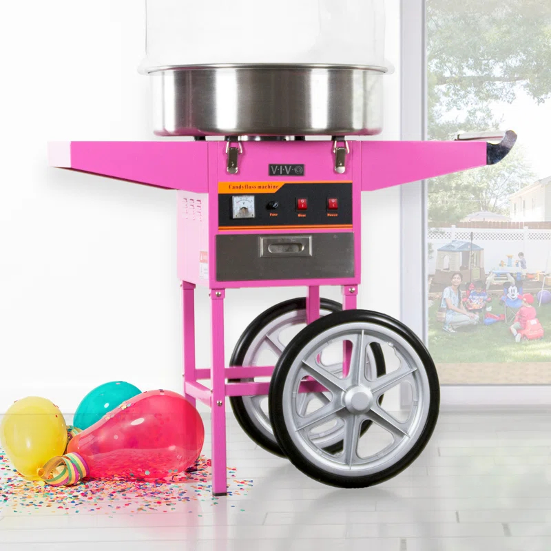 Vivo Electric Commercial Cotton Candy Machine with Cart and Bubble Shield