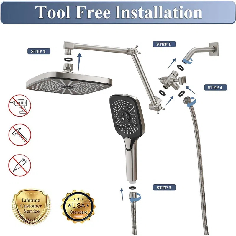 12 Inch Shower Head With Handheld, High-Pressure Rain/Rainfall Shower Heads With 3+1 Handheld