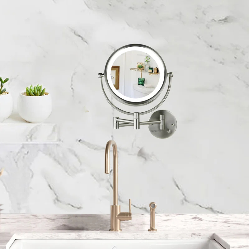 Ovente Wall Mounted Vanity Makeup Mirror 8.5 Inch with 7X Magnification and Natural LED Lights, Double-Sided with Hardwired Electrical Connection