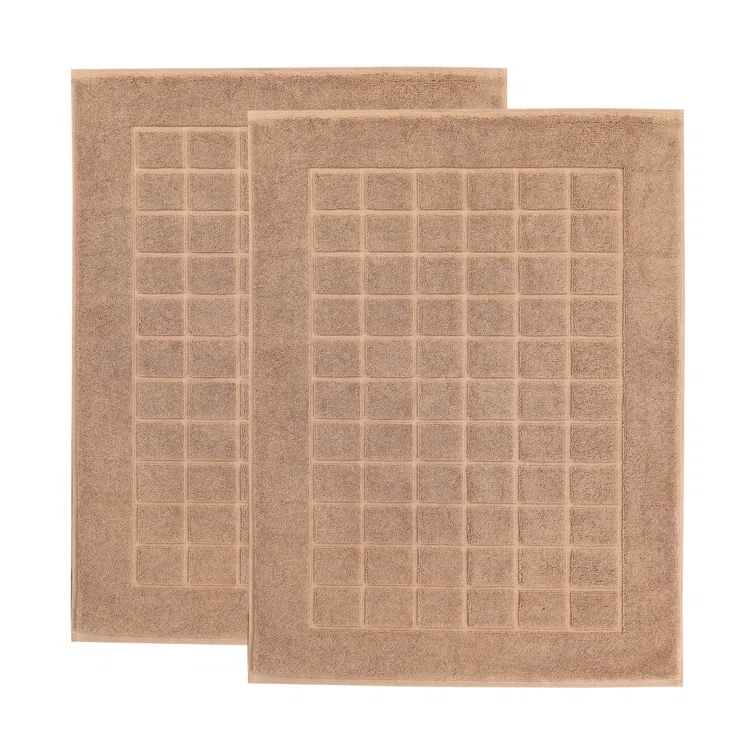 Superior Nora Cotton Terry Solid Absorbent Thick Checkered Washable Bath Mat Set Of 2