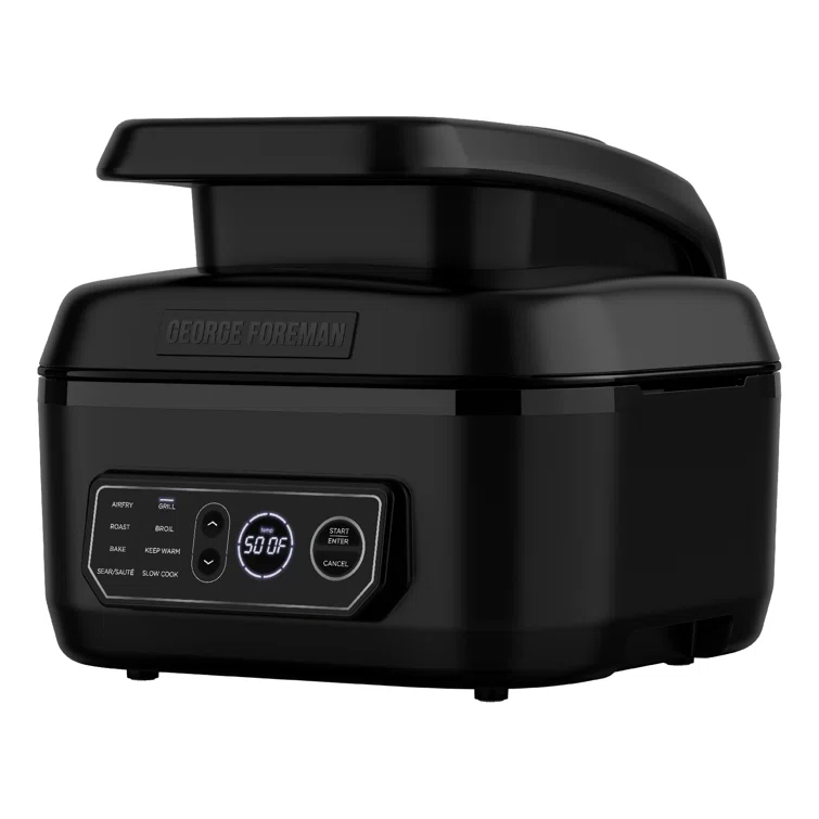 George Foreman George Foreman Beyond Gril 7-In-1 Electric Indoor Grill With Air Fry Technology, MCAFD800D, Black, Large