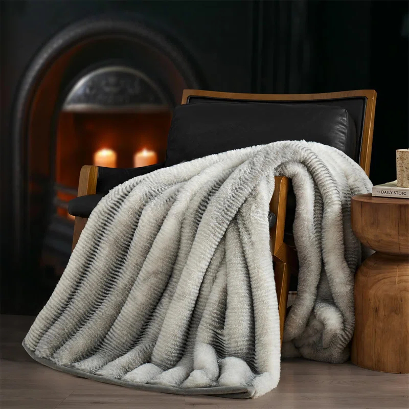 transparent.0 Soft And Luxe Faux Rabbit Fur Sofa Throw, 60" X 80"
