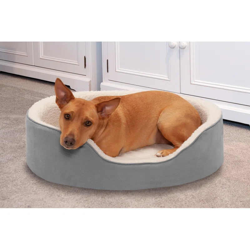 FurHaven Faux Sherpa & Suede Oval Dog Bed